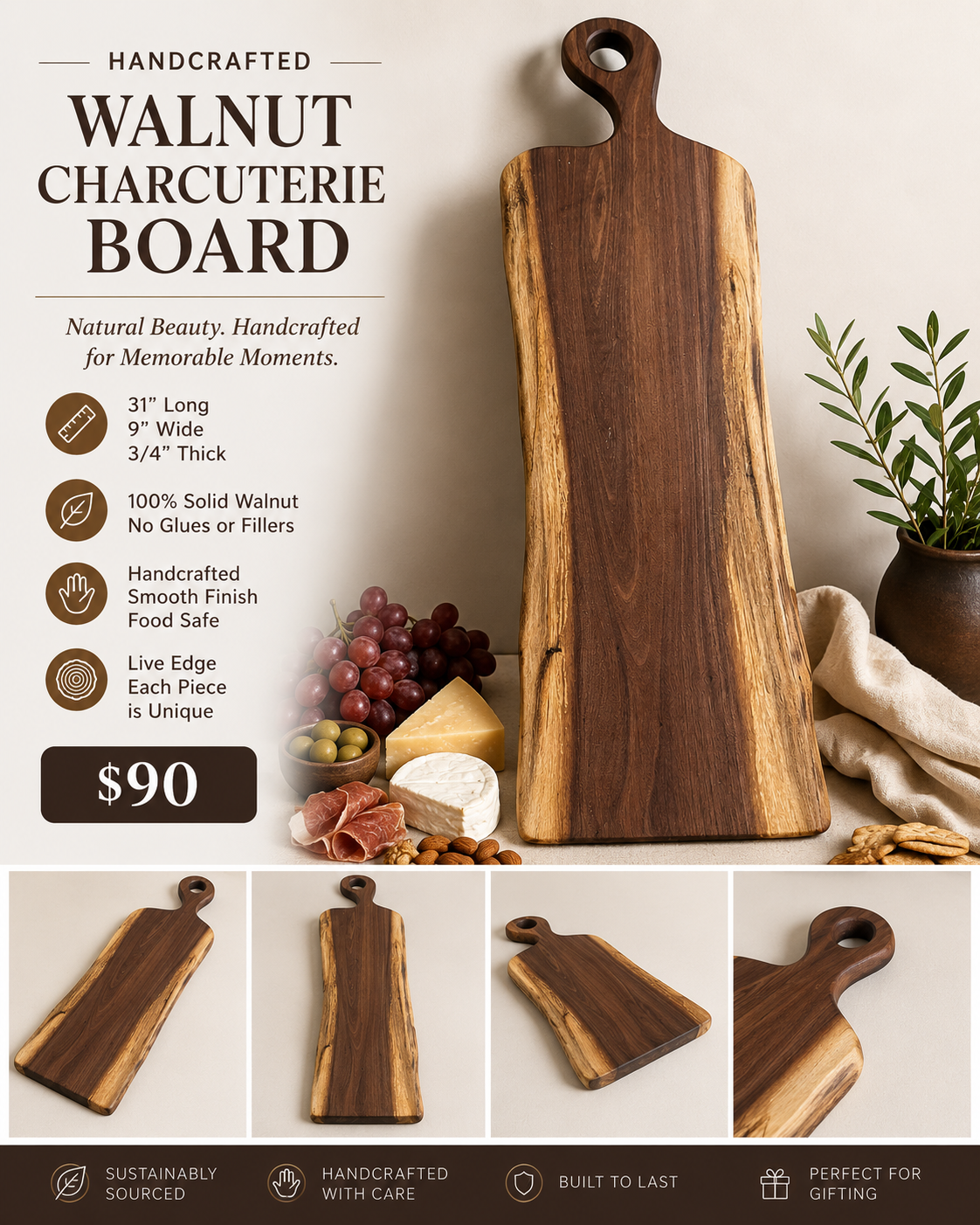 Live edge Walnut charcuterie Board.