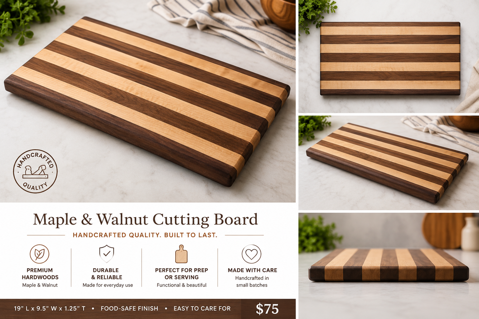 Handcrafted Walnut and Maple Cutting Board